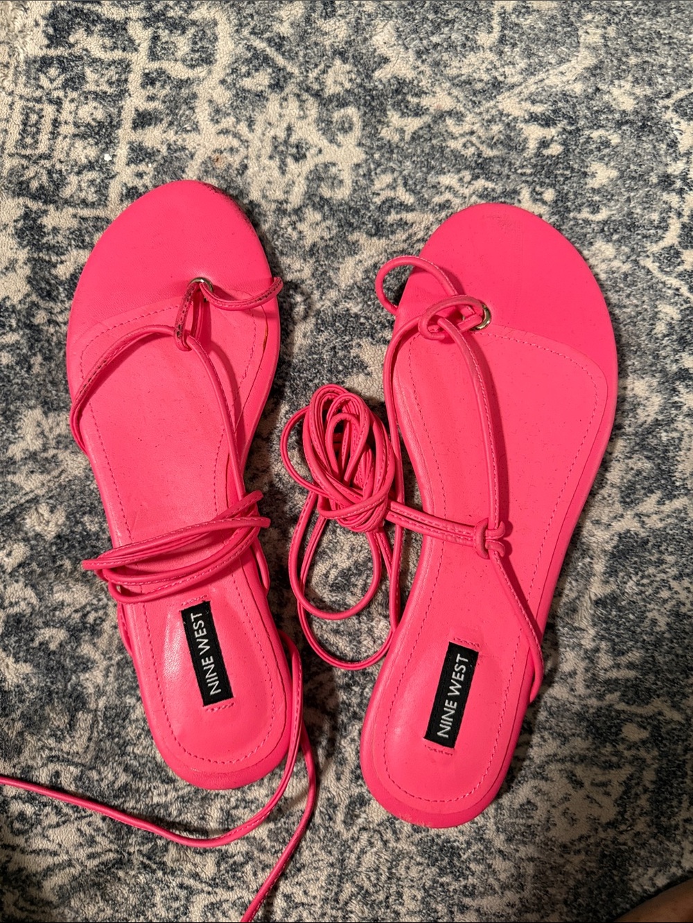 Nine West Pink Lace-Up Gladiator Style Flat Sandals